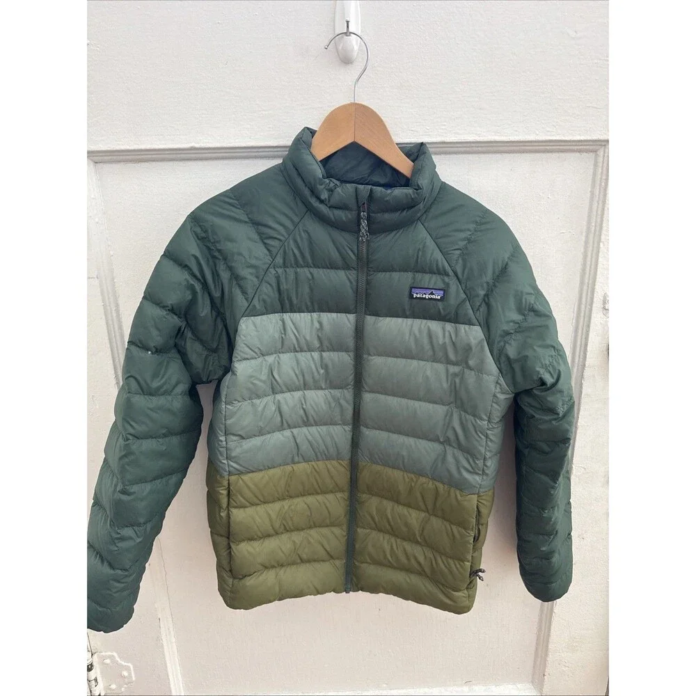 PATAGONIA BOYS DOWN COAT JACKET XL 14 GREEN PUFFER EUC